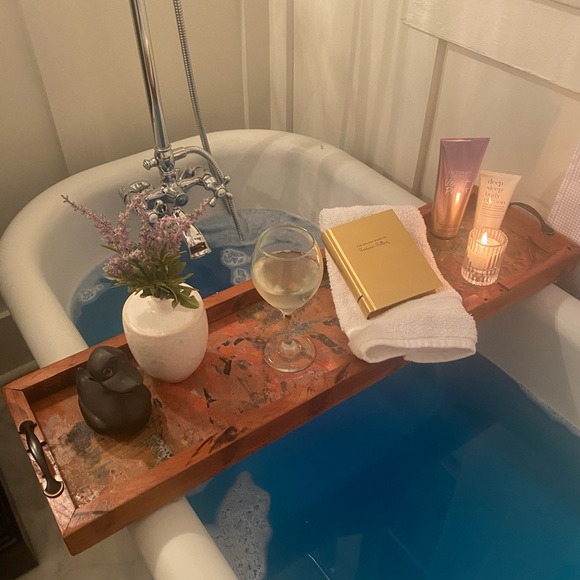 Handmade Reclaimed Wood Copper Bath Tray Wine Hold - Picture 6 of 14